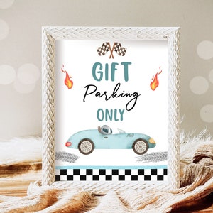 Gift Parking Only Sign Race Car Birthday Party 2nd Birthday Growing Up Two Fast Race Car Decor Racing Blue Boy Download PRINTABLE 0424