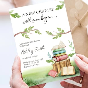 Editable Storybook Baby Shower Invitation Gender Neutral New Chapter Book Themed Baby Shower Digital Download Evite Template Printable 0427