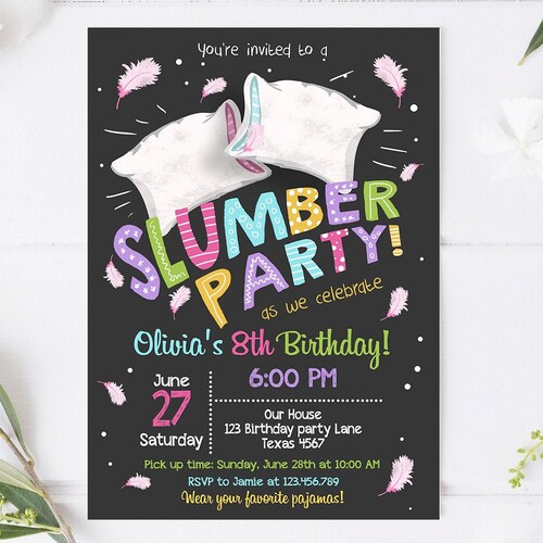 Editable Slumber Party Invitation Invite Birthday Sleepover - Etsy