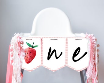 Strawberry High Chair Banner Berry First Birthday Girl 1st Strawberry Garland High Chair Banner ONE Fruit Party Decor PRINTABLE Digital 0399