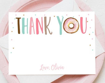 Donut Thank you Card Donut Birthday Girl Doughnut Pink Donut Party Editable Thank You Card Birthday Template Instant Download Templett 0050