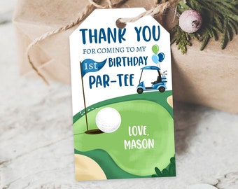 Editable Golf Favor Tags Golf Thank You Par-tee Tags Golfing Birthday Hole in One 1st Birthday Boy Gift Tag Download Corjl Template 0405