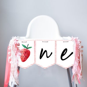 Strawberry High Chair Banner Berry First Birthday Girl 1st Strawberry Garland High Chair Banner ONE Fruit Party Decor PRINTABLE Digital 0399