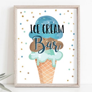 Ice Cream Bar Sign Ice Cream Social Birthday Ice Cream Party Sign Ice Cream Table Sign Boy Blue Mint Brown Instant Download Printable 0243