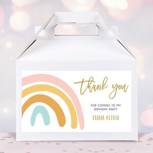 Editable Rainbow Gable Gift Box Label Muted Rainbow Birthday Party Girl Treat Box Rainbow Favor Digital Download Template Printable 0331