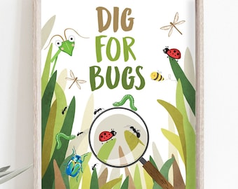 Dig for Bugs Birthday Sign Table Decor Bug Birthday Party Activity Bugging Outdoor Bug Hunt Boy Insect Birthday Game Download Printable 0090