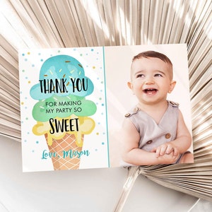 Editable Ice Cream Thank You Card Ice Cream Birthday Thank You Note Boy Birthday Summer Download Printable Template Digital Corjl 0243