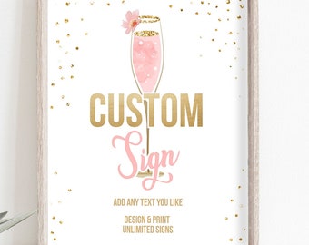 Editable Custom Sign Brunch and Bubbly Bridal Shower Floral Champagne Gold Pink Wedding Table Sign Decor Digital Template Printable 0150