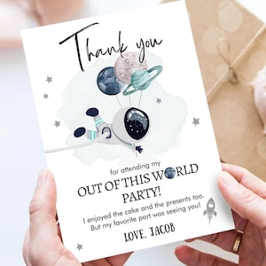 Bearbeitbare Weltraum Geburtstag Dankeskarte Weltraum Astronaut Danke Hinweis Planeten Junge Blau Digital Download Template Printable 0366