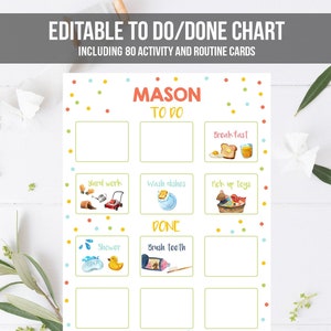 Editable Visual Schedule Kids Daily Routine Chart 80 Cards Chores School Homeschool To Do Preschoolers Calendar Daycare Corjl Template 0341 image 1