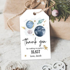 Editable Outer Space Favor Tags Space Birthday Thank you Label Galaxy Gift tags Trip Around the Sun Planets Template Corjl PRINTABLE 0357