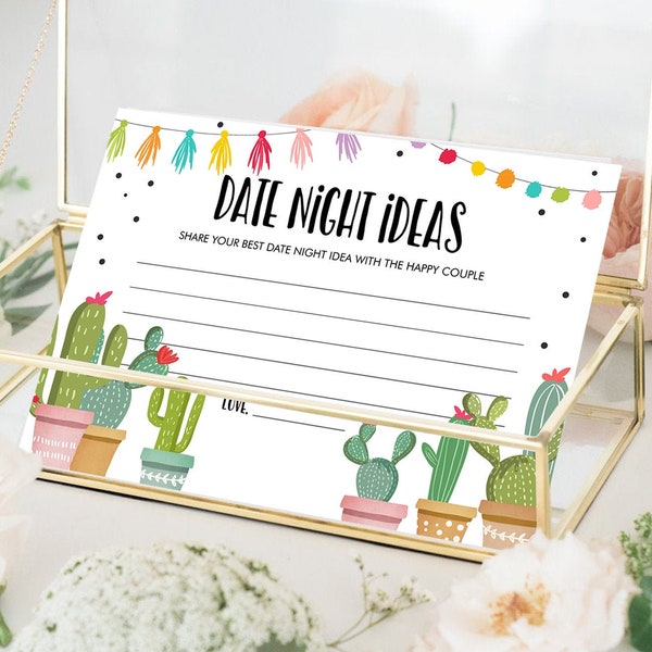 Editable Date Night Ideas Bridal Shower Game Idea Card Advice Game Insert Card Date Jar Fiesta Cactus Activities Mexican Corjl Template 0254