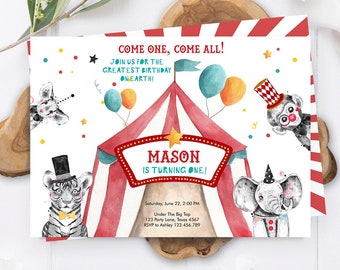 Editable Circus Birthday Invitation Party Animals Circus Invitation Carnival Invite Instant Download Printable Template Digital Corjl 0355