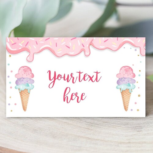 Editable Ice Cream Food Labels Ice Cream Birthday Food Cards Etsy