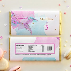 Editable Mermaid Chocolate Bar Wrapper Candy Bar Label Mermaid Tail Girl Pink Under The Sea Digital Download Template Printable 0403