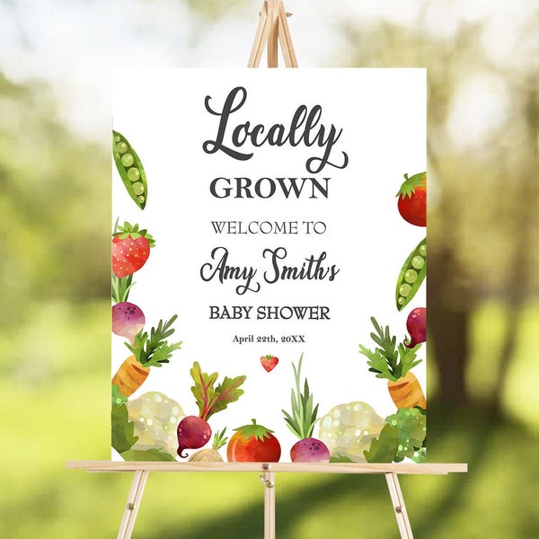 Editable Locally Grown Welcome Sign Farmers Market Baby Shower Fruit Vegetable Market Couples Shower Download Corjl Template 0144