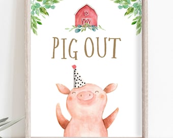 Pig Out Table Sign Farm Animals Birthday Decorations Barnyard Decor Boy Birthday Red Farm Buffet Sign Barnyard Sign Printable 0155