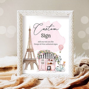 Placa personalizada editável Placa francesa de Paris Placa francesa de confeitaria parisiense Torre Eiffel Café Placa de mesa floral Decoração 8x10 Baixar IMPRIMÍVEL 0441