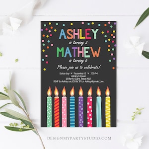 Invito di compleanno gemello congiunto modificabile Candele gemelle Coriandoli Ragazzo Ragazza QUALSIASI ETÀ Festa doppia Download digitale Modello Corjl stampabile 0277