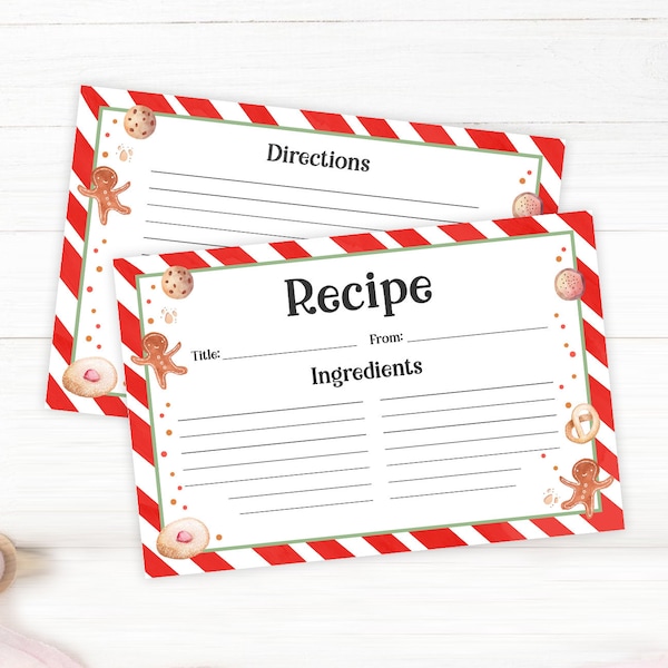 Editable Cookie Recipe Cards Cookie Exchange Christmas Holiday Party Cookies Swap Gingerbread 4x6 Download Corjl Template Printable 0358