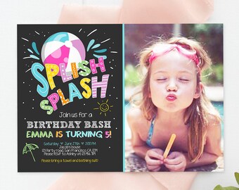 Editable Splish Splash Birthday Invitation Pool Party Beach Ball Pink Girl Birthday Bash Download Printable Invite Template Corjl 0169