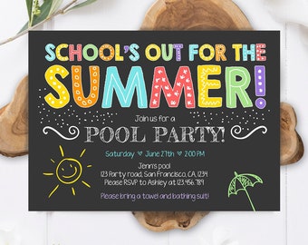 Editable School's Out For The Summer Pool Party Invitation Boy Girl Splish Splash Birthday Swimming Download Corjl Template Printable 0156