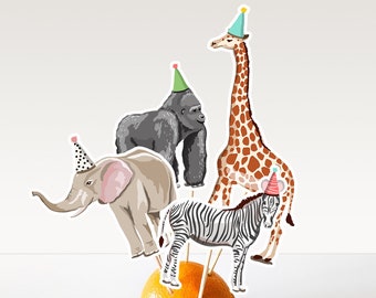 Printable Party Animals Centerpieces Safari Animals Birthday Party Jungle Cake Topper Table Decor Safari Party Decorations DIY Digital 0142