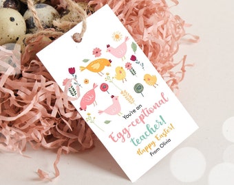 Editable Easter Gift Tags Egg-ceptional Teacher Appreciation Class Favor Tag Eggceptional Happy Easter Treat Cookie Digital PRINTABLE 0449