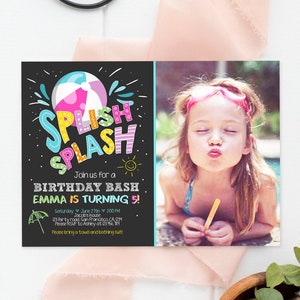 Editable Splish Splash Birthday Invitation Pool Party Beach Ball Pink Girl Birthday Bash Download Printable Invite Template Corjl 0169