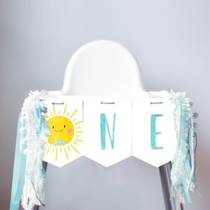 Sunshine High Chair Banner Little Sunshine Boy 1st First Birthday Blue High Chair Banner ONE Sunshine Party Decor Printable Digital 0141