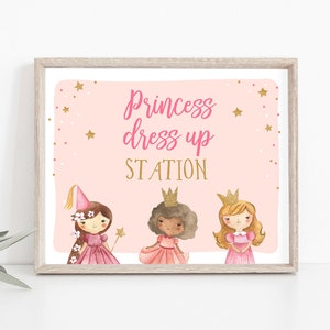 Princess Dress Up Station Sign Princess Birthday Party Sign Pink Gold Princess Decorations Make Up Printable Instant Download PRINTABLE 0171