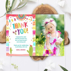 Editable Let&#39;s Fiesta Thank You Card Cactus Succulent First Birthday Party Girl 1st Mexican Digital Download Template Printable 0134