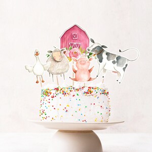 Bauernhof Mittelstücke Bauernhof Tiere Geburtstag Party Tiere Kuchen Topper Tischdekoration Barnyard Party Dekoration Rosa Mädchen DIY Digital Printable 0155
