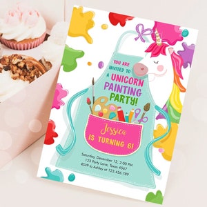 Editable Unicorn Painting Party Invitation Art Party Birthday Girl Paint Craft Party Digital Download Evite Template Printable 0319