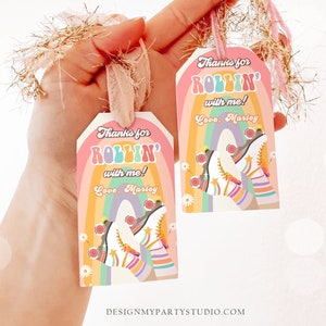 Editable Roller Skating Favor Tag Roller Skate Birthday Thank You Tags Girl Retro Skate Party Disco Digital Download Template Printable 0435
