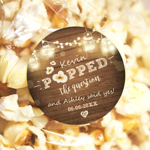 Editable Popped the Question Gift Tag Engagement Party Favor Tag Popcorn Sticker Bridal Shower Wedding Pop Favors Digital Template 0015 0110