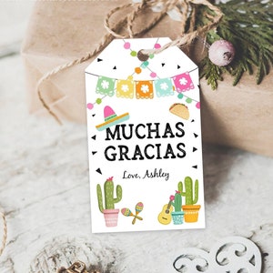 Editable Cactus Fiesta Favor Tags Mexican Muchas Gracias Thank You Tags Bridal Shower Succulent Taco Twosday Birthday Corjl Template 0161