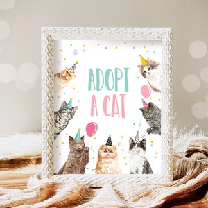 Adopt a Kitten Birthday Sign Table Decor Cat Party Kitty Birthday Kitten Adoption Sign Pawty Decor Pawty Table Sign Download Printable 0384
