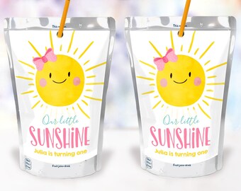 Editable Sunshine Juice Pouch Label Juice Favors Sunshine Birthday Girl Pink Little Sunshine Download Digital Template Printable 0141