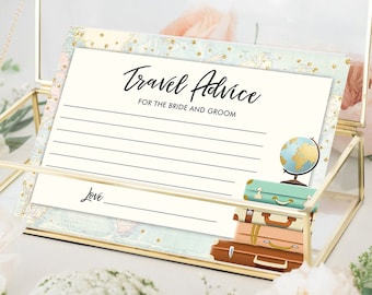 Editable Advice for the Bride-to-Be Card Bridal Shower Travel Words of Wisdom Advice for Bride Game Adventure Suitcases Corjl Template 0263