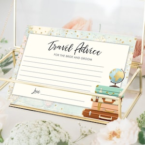 Modèle 0263 Conseils modifiables pour la future mariée Carte Shower nuptiale Voyage Paroles de sagesse Conseils pour la mariée Jeu Aventure Valises Corjl Modèle 0263