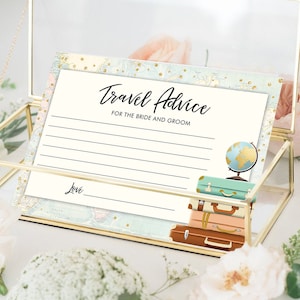 Editable Advice for the Bride-to-Be Card Bridal Shower Travel Words of Wisdom Advice for Bride Game Adventure Suitcases Corjl Template 0263