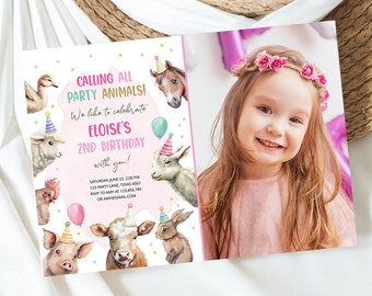 Editable Farm Animals Birthday Invitation Girl Farm Barnyard First Birthday Party Animals Confetti Download Corjl Template Printable 0448