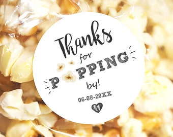 Editable Thanks For Popping By Gift Popcorn Favor Tag String Lights Bridal Shower Wedding Birthday Party Stickers Template Corjl 0110