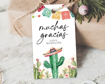 Editable Cactus Fiesta Favor Tags Fiesta Thank You Tags Mexican Muchas Gracias Bridal Shower Succulent Couples Shower Corjl Template 0404