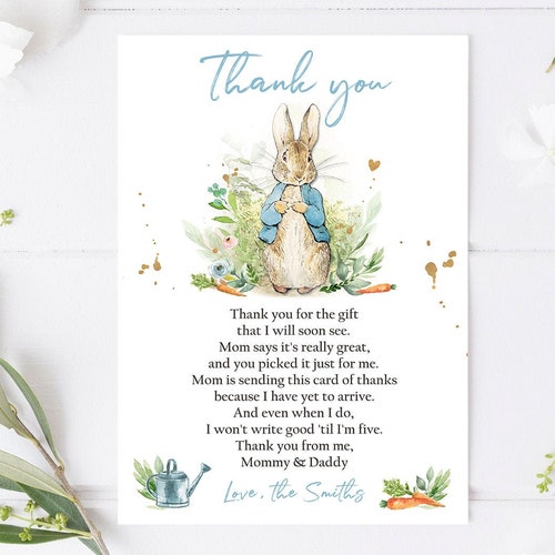 Peter Rabbit Thank You Card Template Peter Rabbit Printable - Etsy