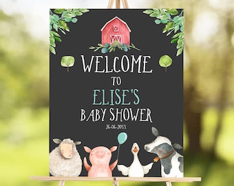 Editable Farm Baby Shower Welcome Sign Girl Barnyard Birthday Welcome Sign Farm Animals Birthday Welcome Boy Template Corjl PRINTABLE 0155