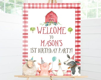 Editable Farm Birthday Welcome Sign Boy Barnyard Birthday Welcome Sign Farm Animals Birthday Welcome Boy Template Corjl PRINTABLE 0155