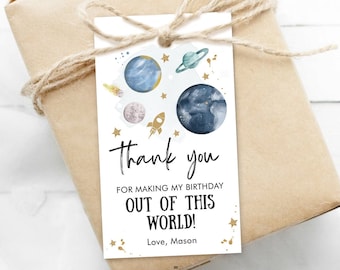 Editable Outer Space Favor Tag Space Birthday Thank you Label Galaxy Gift Tag Out Of This World Planets Digital Template Printable 0357