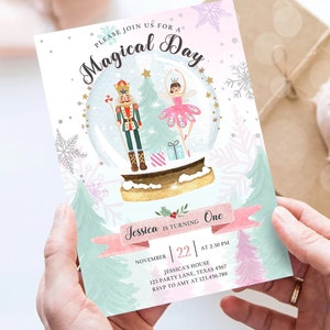 Editable Nutcracker Birthday Invitation Girl Land of Sweets Winter Pink Girl Sugar Plum Fairy Digital Download Template Printable 0352